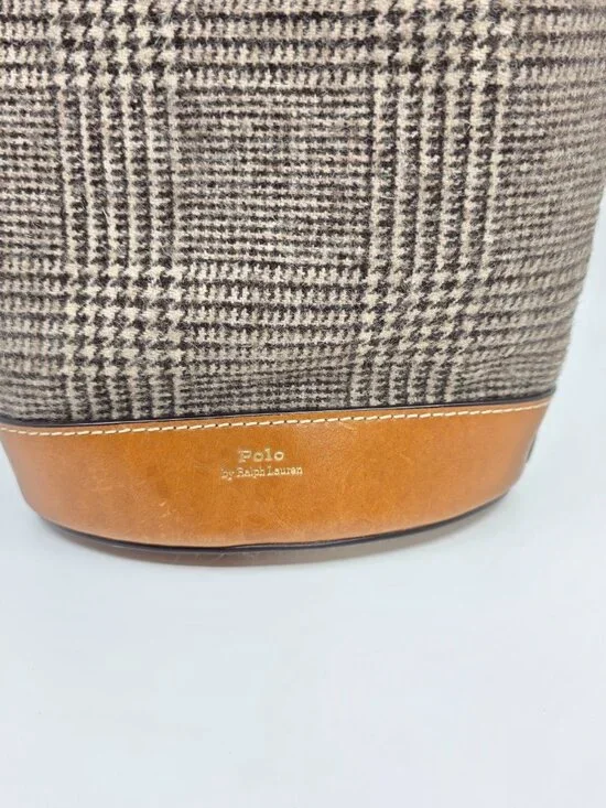 Polo Ralph Lauren Wool Glen Plaid & Suede Bucket Bag MSRP $548 - Picture 8 of 9
